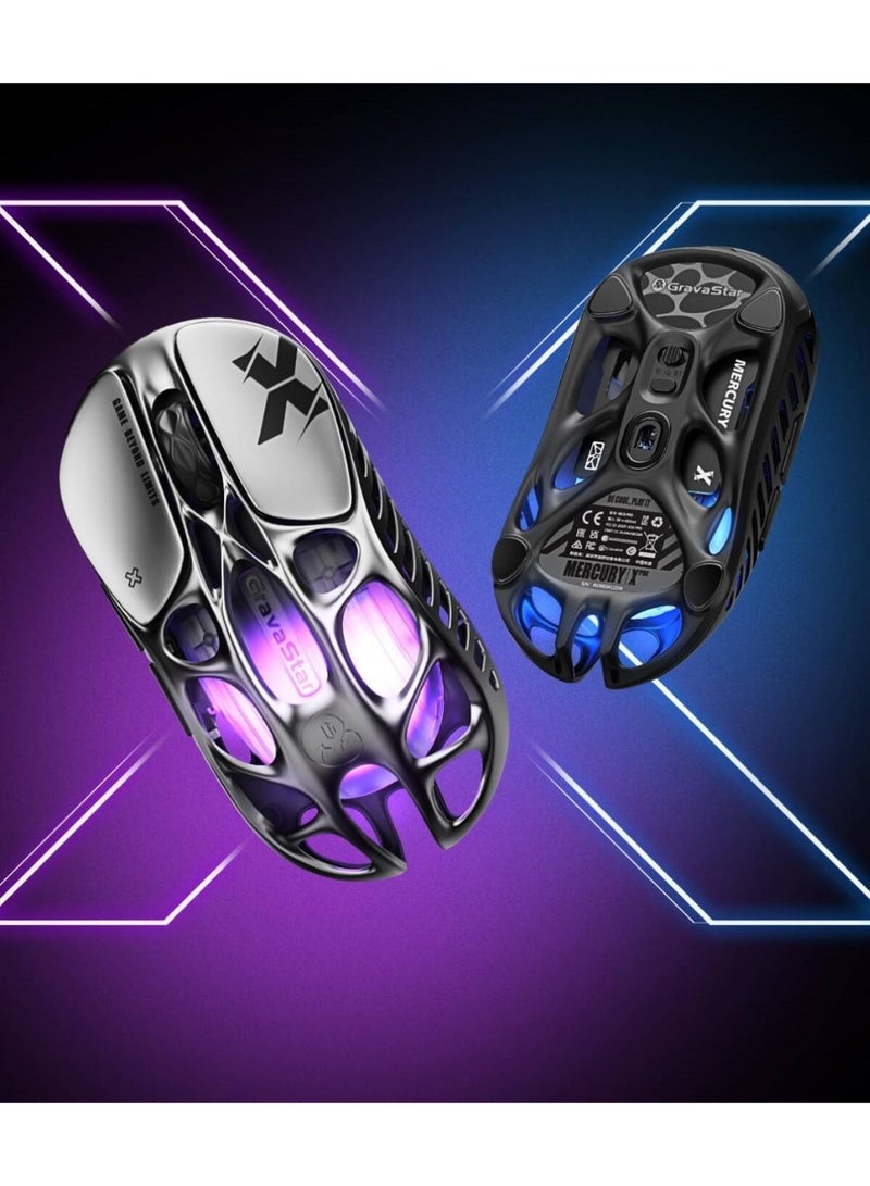 Gravastar ماوس الألعاب اللاسلكي GravaStar Mercury X، 32,000 DPI مستشعر PAW 3950، معدل استقصاء 1000Hz، 49g، إطار مجوف من سبائك المغنيسيوم، إضاءة RGB، 5 أزرار قابلة للبرمجة، فضي بين النجوم | Mercury X - Image 3